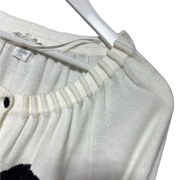 NWOT Cream Luxe Cardigan With Black Bow & Scalloped Trim Size Large - Picture 5 of 15